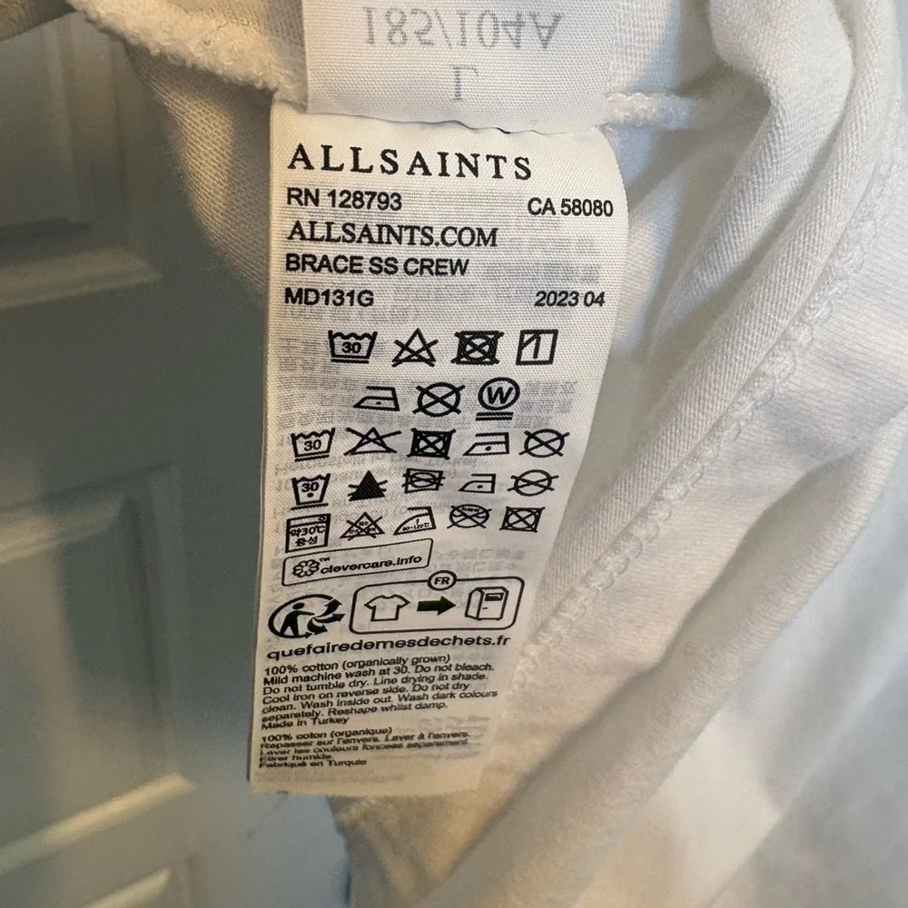 All Saints Brace Cotton Crew Neck Tshirt in White Size Large